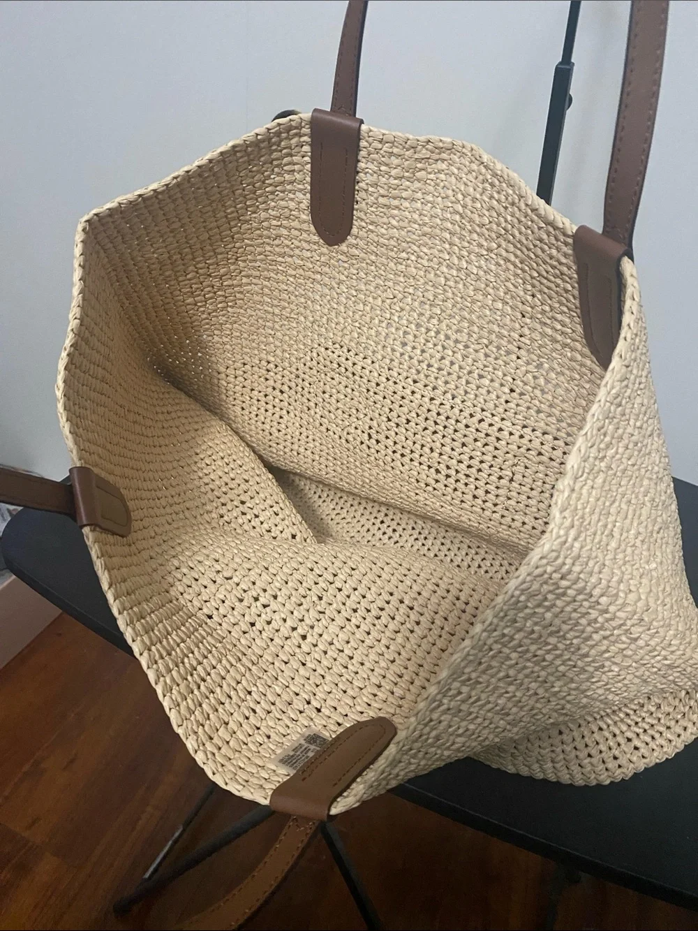 Michael Kors Natural Straw Tote with Brown Leather MK Logo